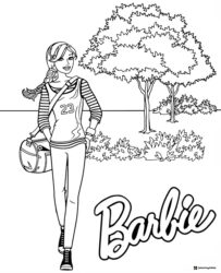 Barbie Coloring Page Walking with Gym Bag