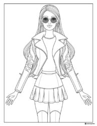 Barbie Coloring Page in Biker Jacket and Skirt