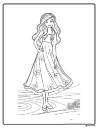 Barbie Coloring Page in Butterfly Dress with Flower Accents