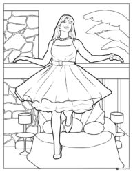 Barbie Coloring Page in Dress Posing in Room