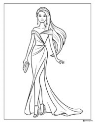 Barbie Coloring Page in Evening Gown with Clutch