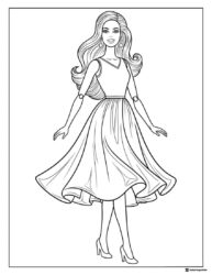 Barbie Coloring Page in Flowy Dress and Heels