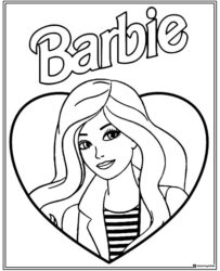 Barbie Coloring Page in Heart Frame with Logo