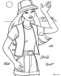 Barbie Coloring Page in Safari Outfit Waving