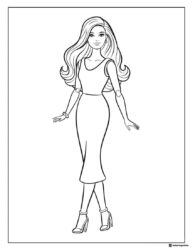 Barbie Coloring Page in Stylish Midi Dress