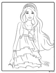 Barbie Coloring Page in Tiered Dress and Cardigan