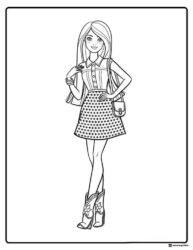 Barbie Coloring Page in Western Style Outfit with Cowboy Boots