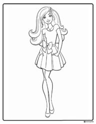 Barbie Coloring Page in a Dress with a Large Bow