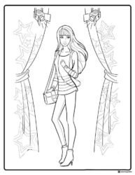 Barbie Coloring Page on a Stage with Spotlights