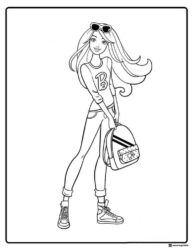 Barbie Coloring Page with Backpack and Sunglasses