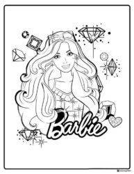 Barbie Coloring Page with Diamonds and Stars