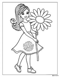 Barbie Coloring Page with Large Daisy Flower
