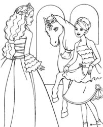 Barbie Coloring Page with Princess and Horse