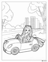 Barbie Coloring Sheet Driving Convertible with Puppy