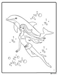 Barbie Coloring Sheet Swimming with a Dolphin