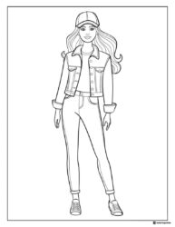 Barbie Coloring Sheet in Denim Jacket and Cap
