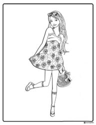 Barbie Coloring Sheet in Floral Dress with Basket