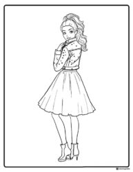 Barbie Coloring Sheet in Skirt and Spotted Jacket