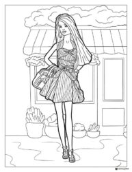 Barbie Coloring Sheet in Striped Dress with Handbag