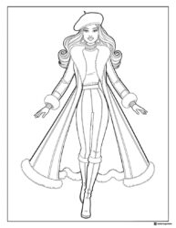 Barbie Coloring Sheet in Winter Coat and Beret