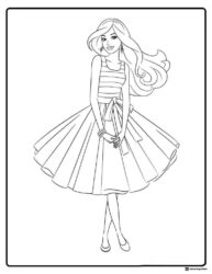 Barbie Coloring Sheet in a Striped Dress with Bow