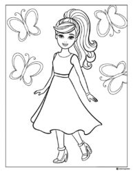 Barbie Coloring Sheet with Butterflies and Ponytail