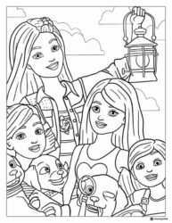 Barbie Coloring Sheet with Friends Puppies and Lantern