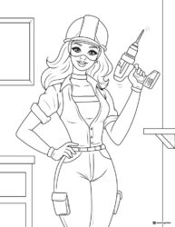 Barbie Construction Worker Coloring Page with Drill