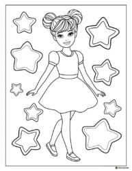 Barbie Dancer Coloring Page with Stars Background