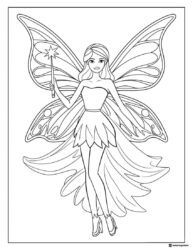 Barbie Fairy Coloring Page with Wand and Big Wings