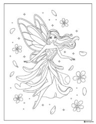 Barbie Fairy Coloring Sheet with Flowers and Petals