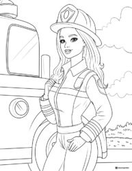 Barbie Firefighter Coloring Page with Truck