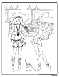 Barbie Friends Coloring Page in Fashion Studio
