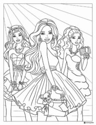 Barbie Friends Coloring Page in Party Dresses