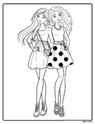 Barbie Friends Coloring Page with Heart Bag