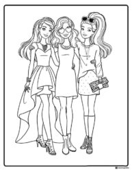 Barbie Friends Coloring Sheet in Fashion Outfits