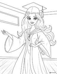 Barbie Graduate Coloring Page with Cap and Gown