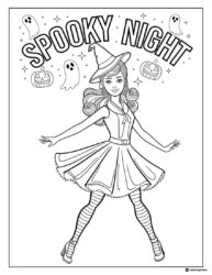 Barbie Halloween Coloring Page as Witch with Ghosts
