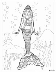 Barbie Mermaid Coloring Page in Underwater Scene