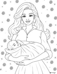 Barbie Mom with Baby Coloring Page