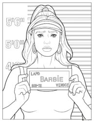 Barbie Mugshot Coloring Page with LAPD Sign