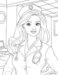 Barbie Nurse Coloring Page with Stethoscope