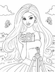 Barbie Photographer Coloring Page with Camera
