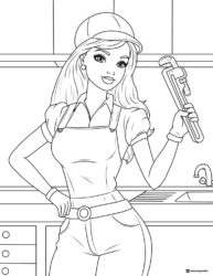 Barbie Plumber Coloring Page with Wrench