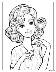Barbie Portrait Coloring Page with Curly Hair
