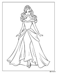 Barbie Princess Coloring Page in Elegant Gown