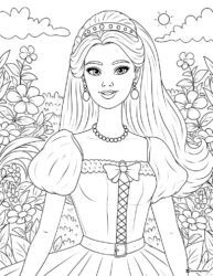 Barbie Princess Coloring Page in Flowery Scene