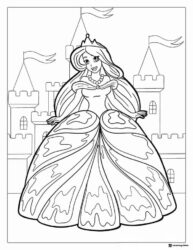 Barbie Princess Coloring Page with Castle Background