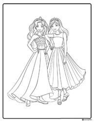Barbie Princess Friends Coloring Page in Gowns