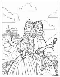 Barbie Princesses Coloring Page with Cats and Castle